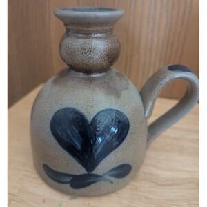 Rowe Pottery Works Salt Glazed Stoneware Heart Candlestick Chamber Handled 5"